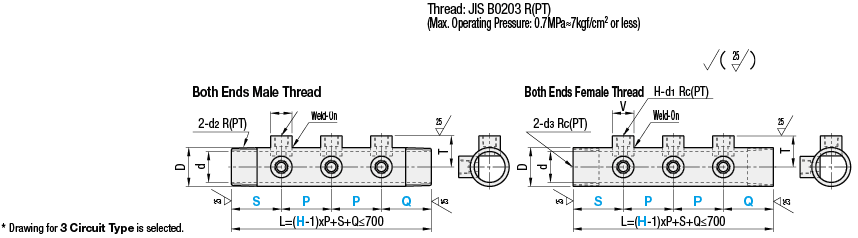 Piping Manifolds/Threaded/Tapped Sockets/Outlets 2 Rows 90Deg.:Related Image