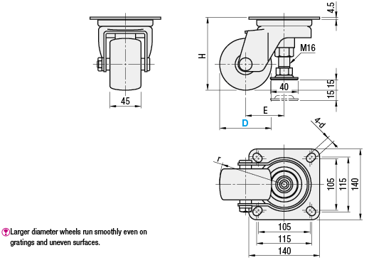 Casters with Adjustment Pads/Large Diameter Wheel:Related Image
