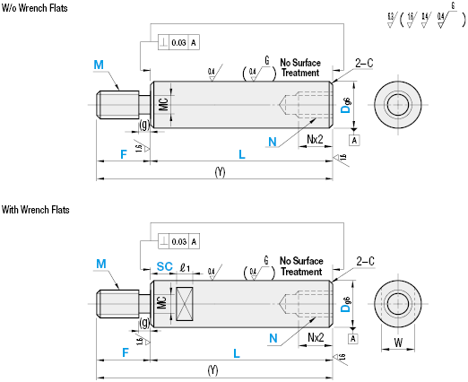 Precision/One End Threaded One End Tapped with Undercut or with Undercut and Wrench Flats:Related Image