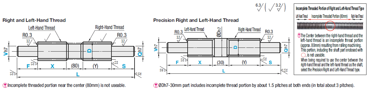 Lead Screws/Right and Left-Hand Thread/Center h7/Both Ends Stepped:Related Image