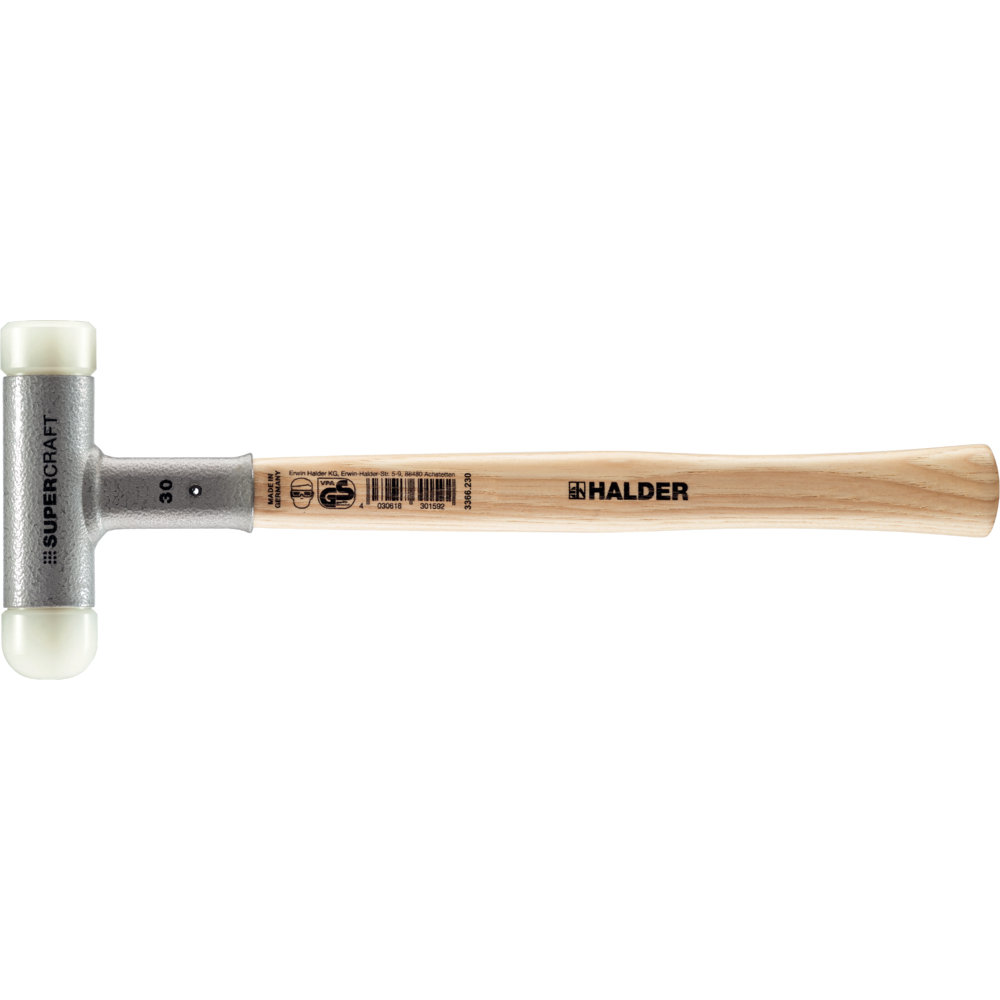 SUPERCRAFT soft-face mallet, with vibration-reducing, ergonomic and varnished Hickory handle and rounded insert