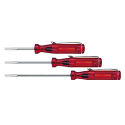 Pocket Screwdriver, Slotted Transparent-Red, with Push-on Clip