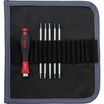 Screwdriver with Interchangeable Blade Set SYSTEM 4, Slotted, Phillips, 7 Pieces in Roll-up Bag