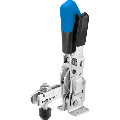 Vertical Toggle Clamp with Blue Handle and Safety Latch, 6800SE