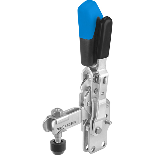 Vertical Toggle Clamp with Blue Handle and Safety Latch, 6802SE