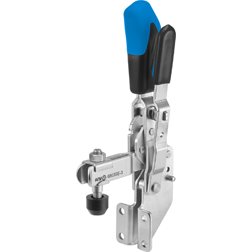 Vertical Toggle Clamp with Blue Handle and Safety Latch, 6803SE