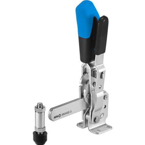 Vertical Toggle Clamp with Blue Handle and Safety Latch, 6804SE