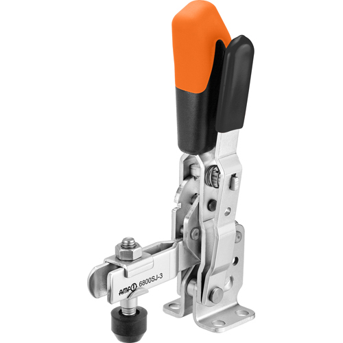 Vertical Toggle Clamp with Orange Handle and Safety Latch, 6800SJ