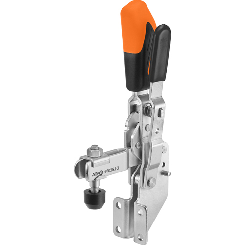 Vertical Toggle Clamp with Orange Handle and Safety Latch, 6803SJ