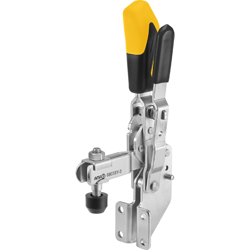Vertical Toggle Clamp with Yellow Handle and Safety Latch, 6803SY