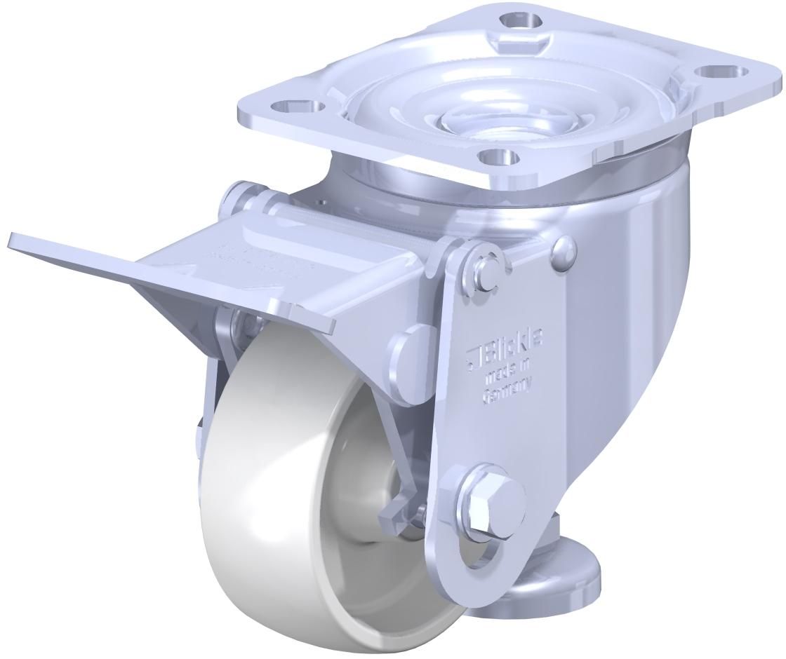 Leveling Casters - Fixed Foot And Height-Adjustable Wheels, With Top Plate Fitting, Plain Bore, Impact Resistant White Nylon Wheel