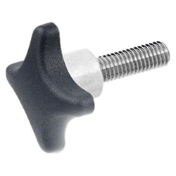 Hand knobs, Plastic, protruding Stainless Steel bushing, Stainless Steel-Threade 6335.5-TE-32-M6-35