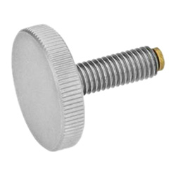 Stainless Steel-Flat knurled screws with brass / plastic pivot 653.10-M8-40-NI-KU