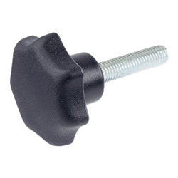 Star knobs, plastic, with threaded bolt steel 6336.4-ST-32-M6-35