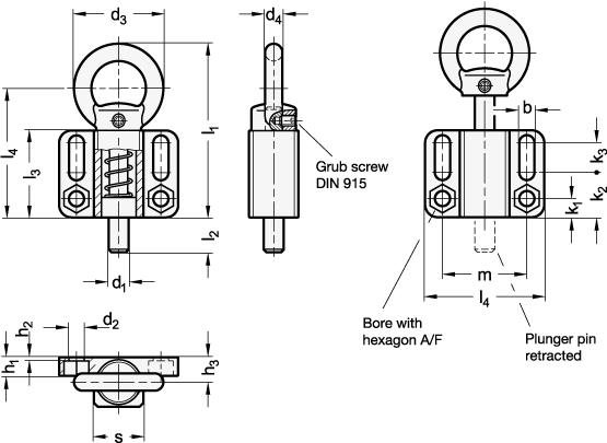 Indexing plungers, flange surface mounting, parallel the plunger pin
