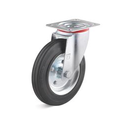 Swivel Castors with solid rubber wheel, sheet steel rim