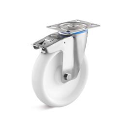Stainless steel swivel Castors with double stop and polypropylene wheel L-IV-PPBL-200-K-3-DSN