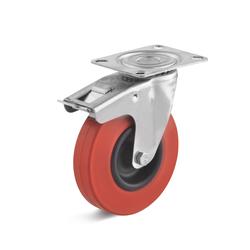 Stainless steel swivel Castors with double stop and heat resistant rubber wheel