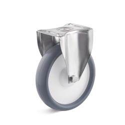 Stainless steel fixed castors, approx. 85° Shore A