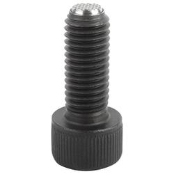Ball-end thrust screws with head, Form FV, flattened and serrated ball with rotation lock (K0380)