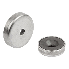 Magnets shallow pot with countersink hard ferrite with stainless-steel housing (K1408)