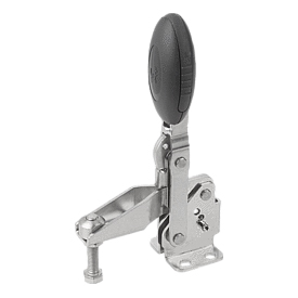 Toggle clamps vertical with flat foot and adjustable clamping spindle, stainless steel (K0662)