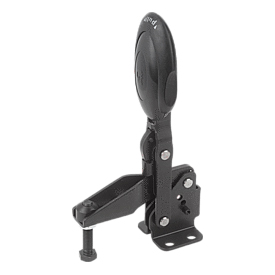 Toggle clamps vertical with safety interlock with flat foot and adjustable clamping spindle (K0662)
