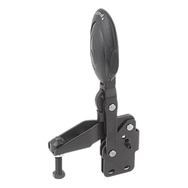 Toggle clamps vertical with safety interlock with straight foot and adjustable clamping spindle (K0663)