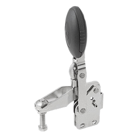 Toggle clamps vertical with straight foot and adjustable clamping spindle, stainless steel (K0663)