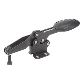 Toggle clamps horizontal with safety interlock with flat foot and adjustable clamping spindle (K0660)