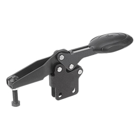 Toggle clamps horizontal with safety interlock with straight foot and adjustable clamping spindle (K0661)
