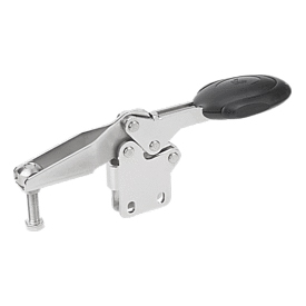 Toggle clamps horizontal with safety interlock with straight foot and adjustable clamping spindle, stainless steel (K0661)
