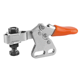 Toggle clamps mini horizontal with straight foot and adjustable clamping spindle (K0068)