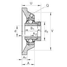 INA Four-Bolt Square Flange Units, Gray Cast Iron, Eccentric Locking Collar, R Seal