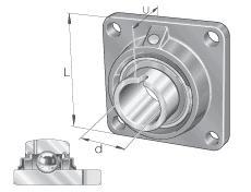INA Four-Bolt Square Flange Units, Gray Cast Iron, Floating Bearing, Keyway on the Inner Ring, R Seal
