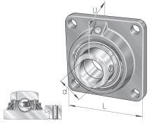 INA Four-Bolt Square Flange Units, Gray Cast Iron, Eccentric Locking Collar, T Seal