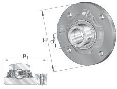INA Four-Bolt Square Flange Units, Gray Cast Iron, Centering Piece, Eccentric Locking Collar, T Seal