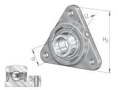 INA Three-Bolt Square Flange Units, Gray Cast Iron, Eccentric Locking Collar, P Seal