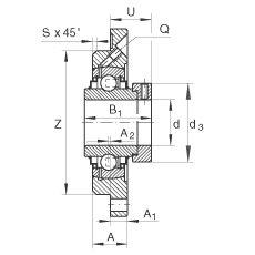 INA Four-Bolt Square Flange Units, Gray Cast Iron, Centering Piece, Eccentric Locking Collar, Series 63, R Seal