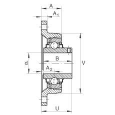 INA Two-Bolt Square Flange Units, Gray Cast Iron, Grub Screws in the Inner Ring, R Seal 0008687790000