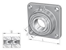 INA Four-Bolt Square Flange Units, Gray Cast Iron, Angular Contact Ball Bearing Two-Row, P Seal