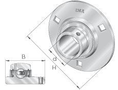 INA Three-Bolt, Four-Bolt Square Flange Units, Sheet Steel, Grub Screws in the Inner Ring, R Seal