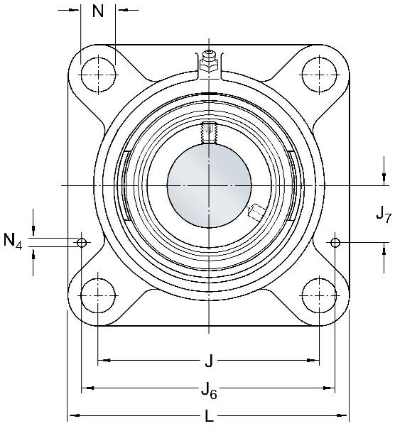 SKF Y-Square Flange Units with Square Flange, Gray Cast Iron, Eccentric Locking Collar Fixing, and Standard Seal