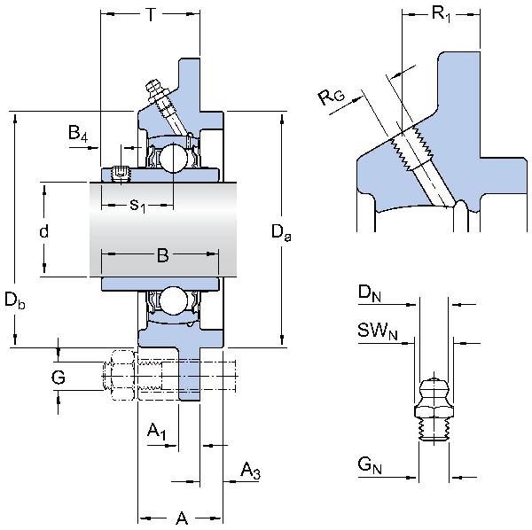 SKF Y-Square Flange Units with Round Flange, Gray Cast Iron, Grub Screw Fixing, and Flingers