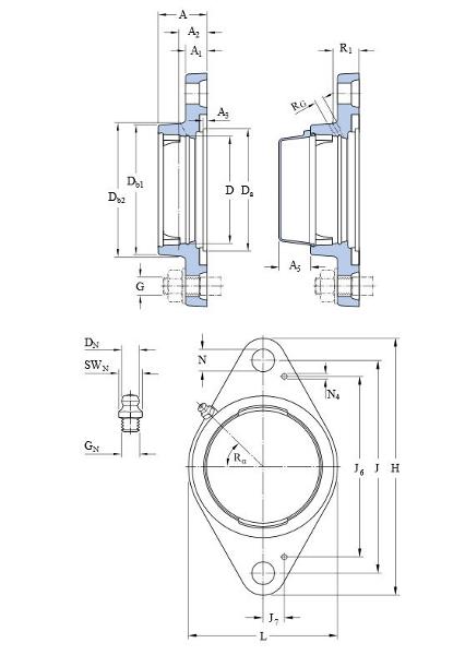 SKF Two-Bolt Square Flange Unit, Gray Cast Iron, Oval, Type  FYTB / FYTJ