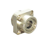 Bearing housings / stepped square flange / counterbore / retaining ring / double deep groove ball bearing / steel / nickel-plated / DSIM
