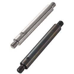 Linear shafts / material selectable / treatment selectable / stepped on both sides / external thread / undercut / spanner flat / radial bore