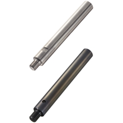 Linear shafts / material selectable / treatment selectable / stepped on one side / external thread / spanner flat / radial bore 