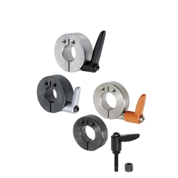 Set collars / stainless steel, steel / slotted / clamping lever / cross hole SCJKJL15-S