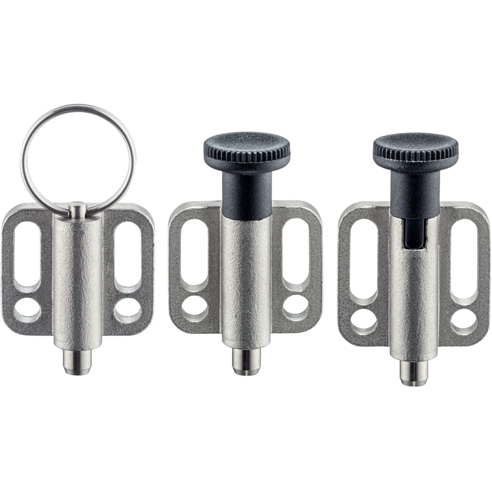 Index Plungers, with mounting flange, horizontal, stainless steel
